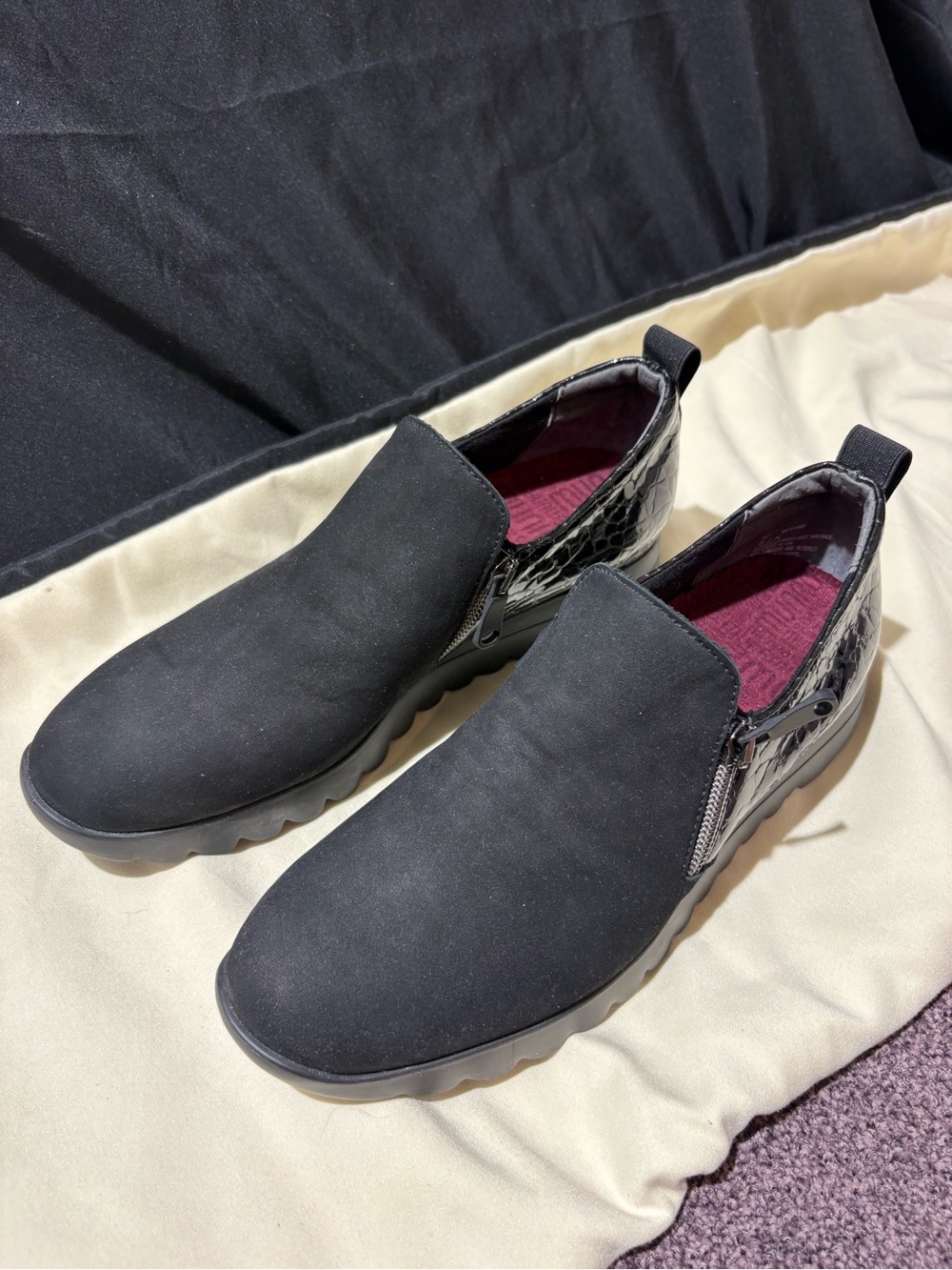 Murano Black Slip-On Loafers with Croc Heel Detail